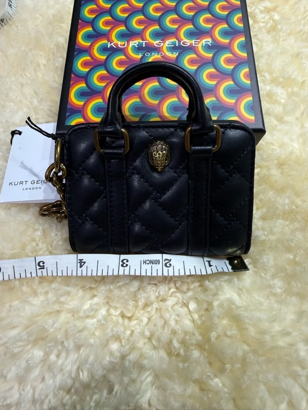 Kurt GeigerBoston card key  charm Black Quilted Mini Satchel with Gold Hardware - Picture 2 of 7